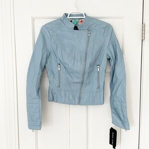 NWT BLACK RIVET faux leather moto jacket size XS blue
